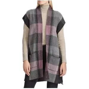 NWT Chaps Purple Gray Plaid Open Cardigan Duster Sweater Size 2XL Holiday